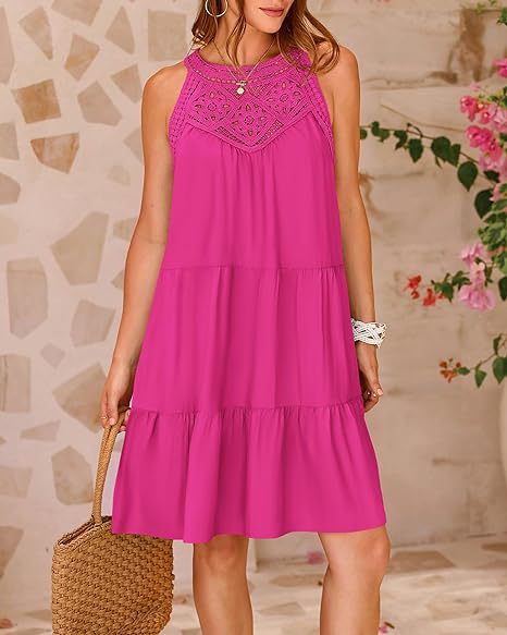 Lace Crochet Sleeveless A Line Mini Dress Casual Summer