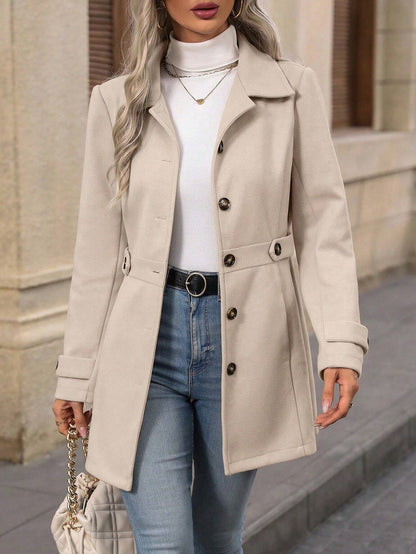 Women's Wool Blend Lapel Coat Slim Fit Mid-Length