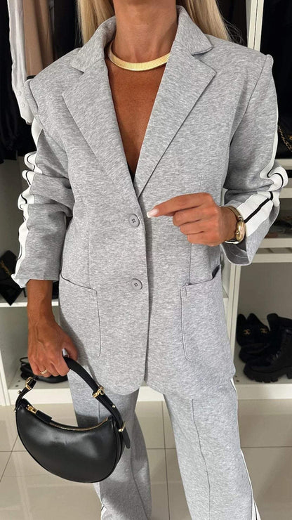 Womens Two Piece Casual Blazer Set Wide Leg Pants