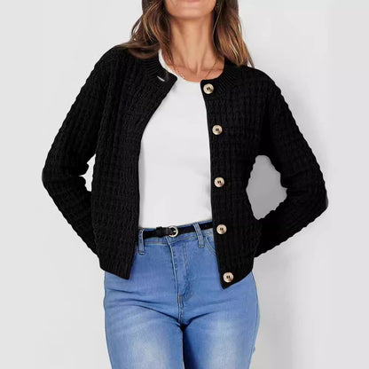 Women's Cropped Cardigan Button Front Textured Knit