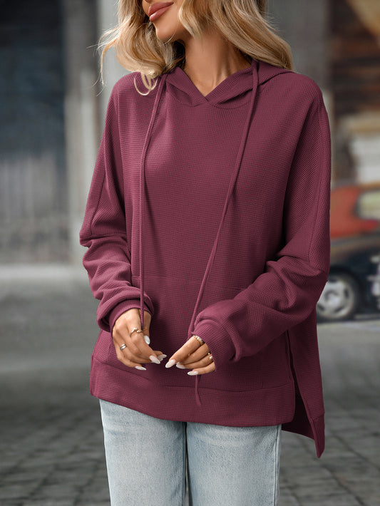 Trendy Waffle Knit Hoodie – Comfortable Casual Pullover for Fall/Winter
