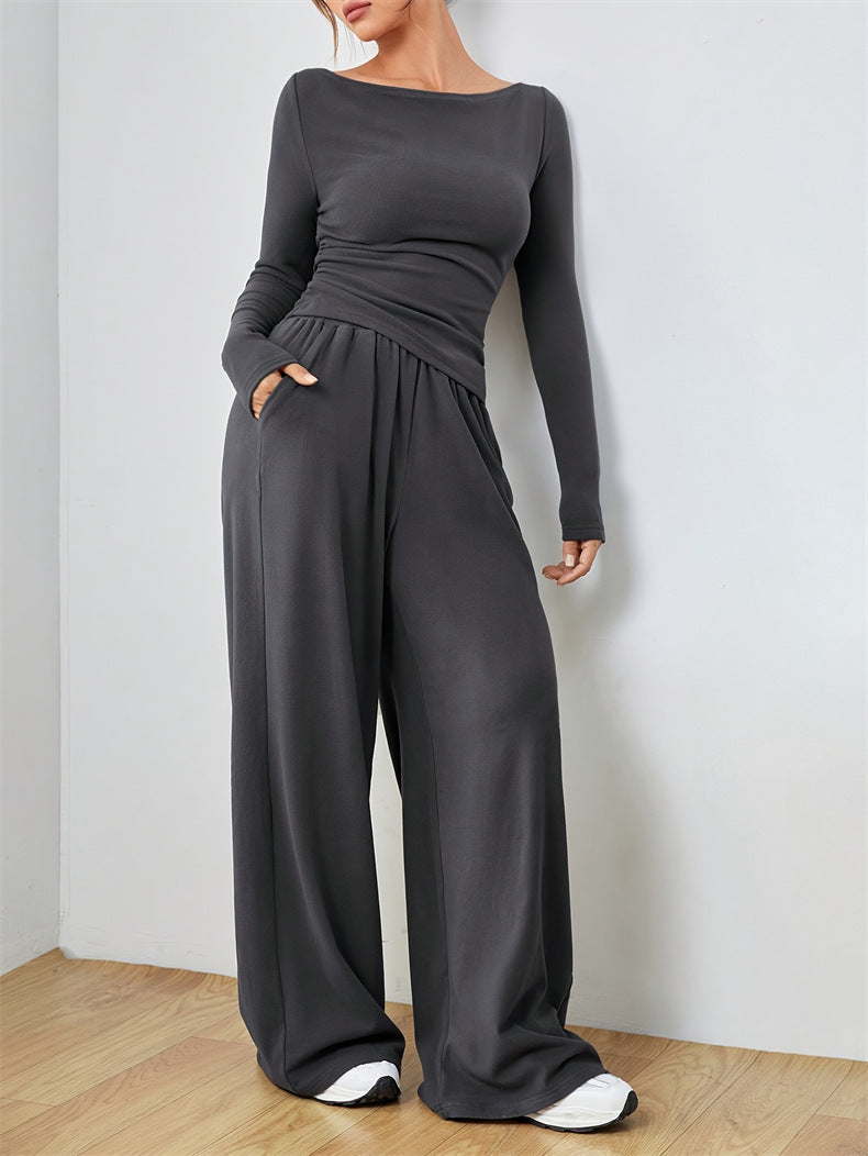 Women's Two Piece Wide Leg Pants Set Long Sleeve