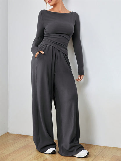 Women's Two Piece Wide Leg Pants Set Long Sleeve