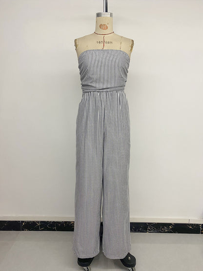 Striped Strapless Wide Leg Jumpsuit Resort Lounge Wear