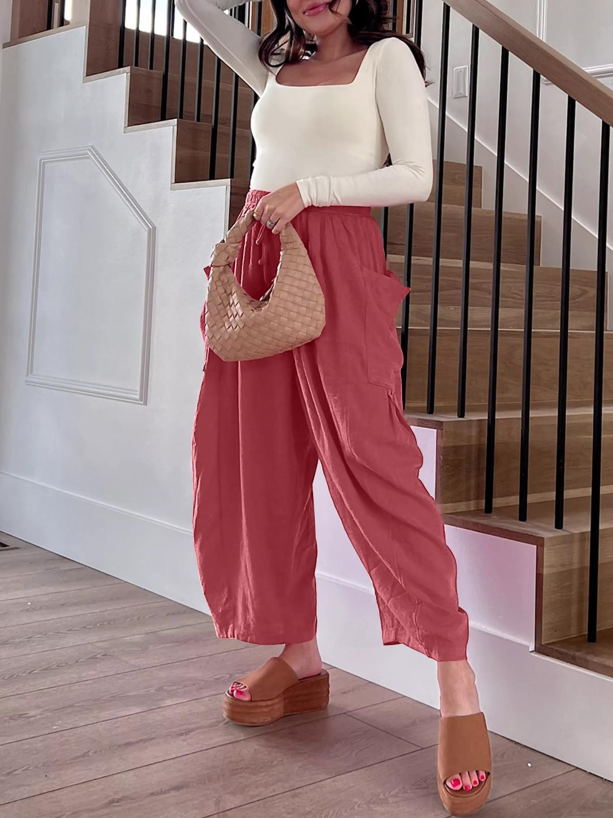 Wide Leg Linen Pants Women's High Waist Casual Loose Fit