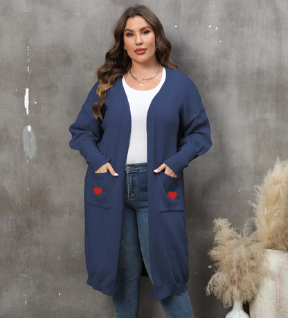 Women's Loose Medium and Long Double Pocket Lantern Sleeve Sweater Cardigan Jacket