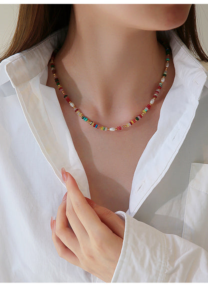 Multicolor Beaded Freshwater Pearl Necklace