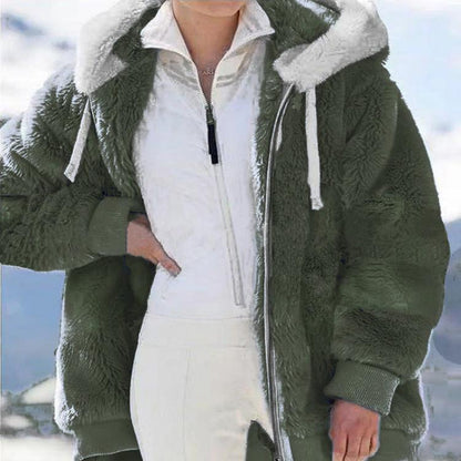 Women's Oversized Sherpa Fleece Zip Up Hooded Jacket