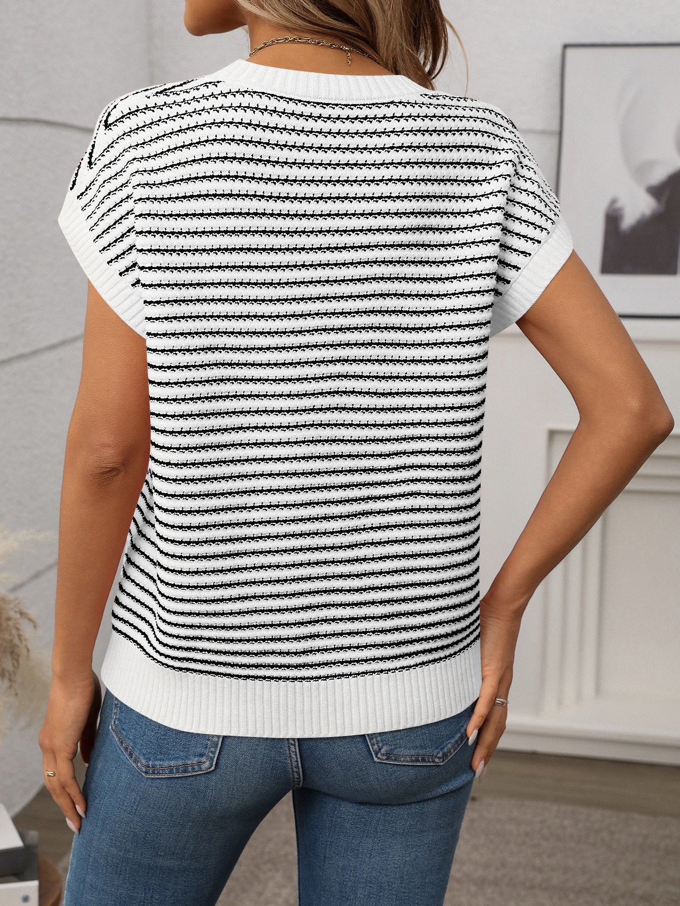 Crew Neck Striped Knit Sweater