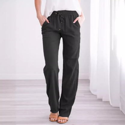 Women's Cotton Linen Drawstring Wide Leg Casual Pants