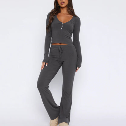 Women's Two Piece Lounge Set Henley Top and Pants