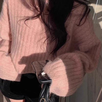 Oversized Ribbed Turtleneck Sweater Slouchy Knit