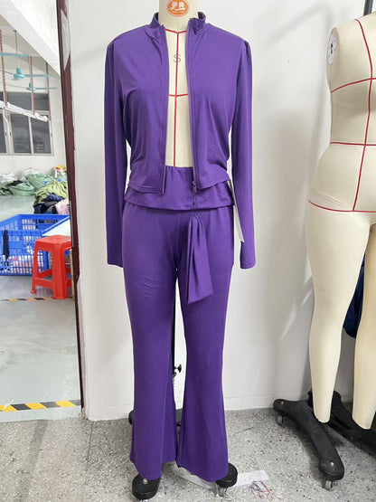 Women's 3-Piece Zip-Up Lounge Set Top Pants Headband