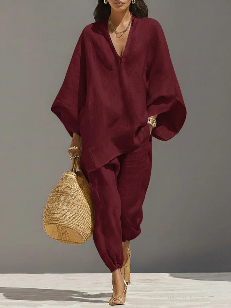 Women's Boho Oversized Top & Cropped Pants Matching Set