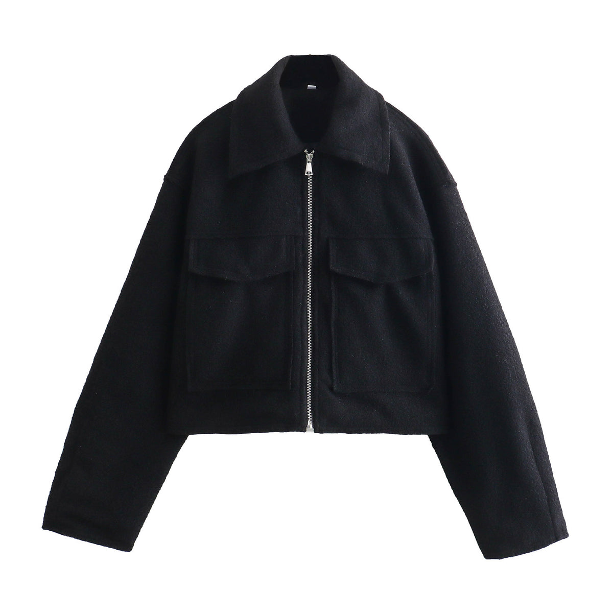 Women's Cropped Boucle Zip Jacket Collar Pocket