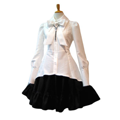 Vintage Bow Tie Shirt Dress Collared Ruffle Midi Black