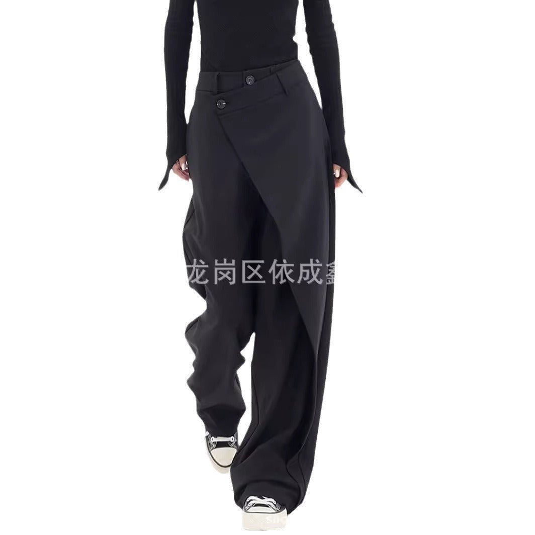 Women's Asymmetrical Button Wide Leg Dress Pants