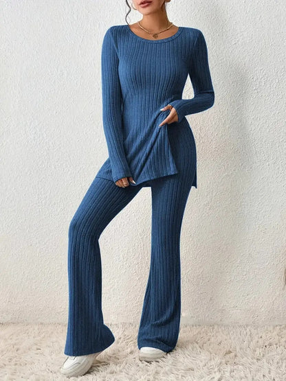 Women's Ribbed Knit Slim Fit Two Piece Pants Set