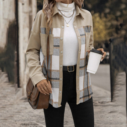 Plaid Lapel Button-Down Long Sleeve Shacket for Women