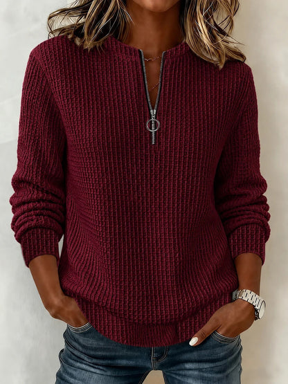 Women's Waffle Knit Half Zip Pullover Sweatshirt Top