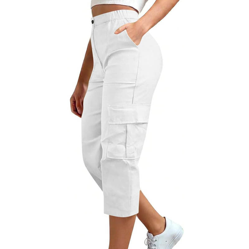 Women's High Waist Cargo Pants Cropped Wide Leg