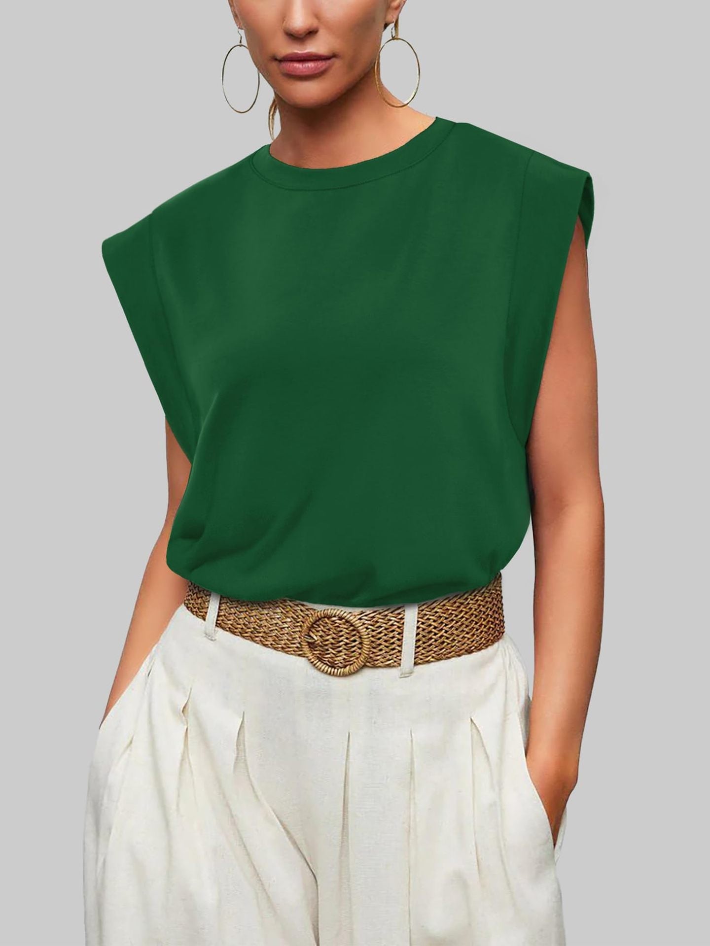 Casual Sleeveless Crew Neck Loose Tank Top