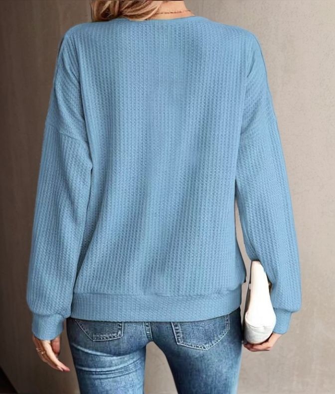 Women's Cold Shoulder Waffle Knit Long Sleeve Casual Top