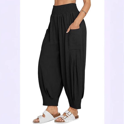 Women's Cotton Linen Harem Pants High Waist Pockets