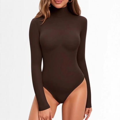 Women's Sexy Long Sleeve Turtleneck Thong Bodysuit