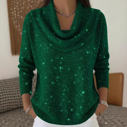 Sequin Cowl Neck Sweater Women Sparkle Pullover Top