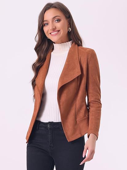 Women's Faux Suede Open Front Cropped Blazer Jacket