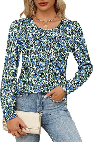 Solid Cotton Pintuck Blouse Long Sleeve Work Top