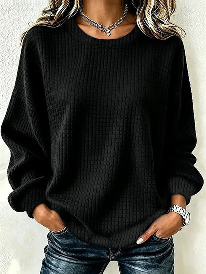 Women's Oversized Waffle Knit Crewneck Sweatshirt