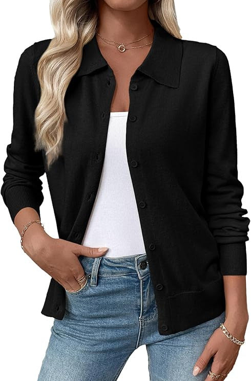 Women's Collared Button Down Fitted Knit Cardigan