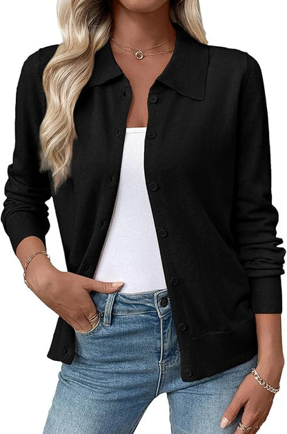 Women's Collared Button Down Fitted Knit Cardigan