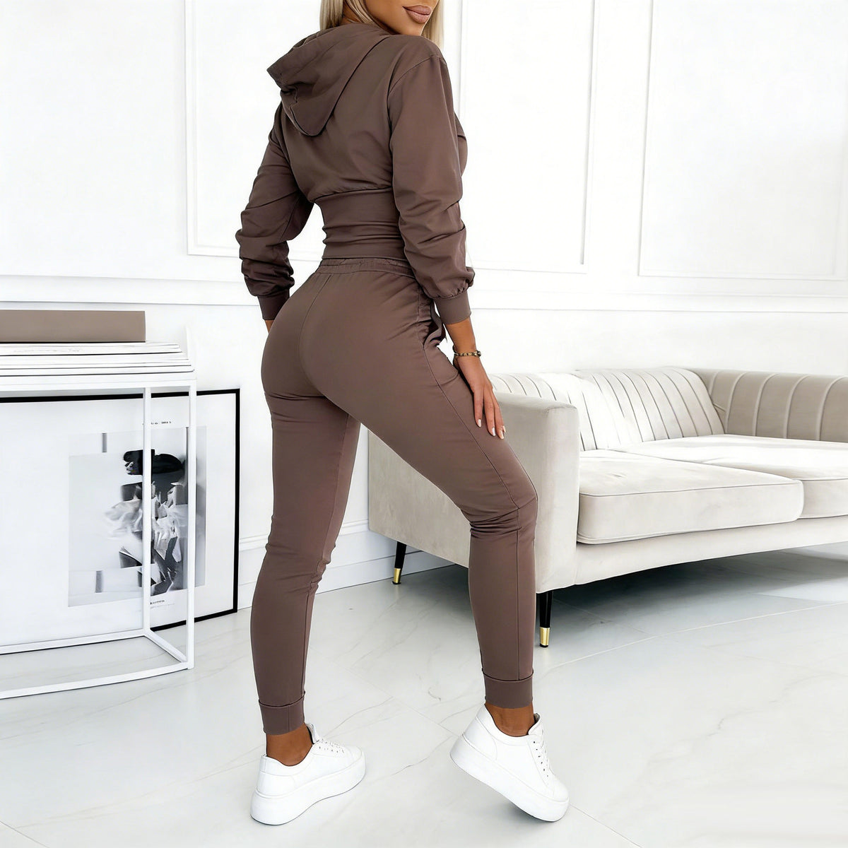 Women's Cinch Waist Hoodie Jogger Two Piece Set