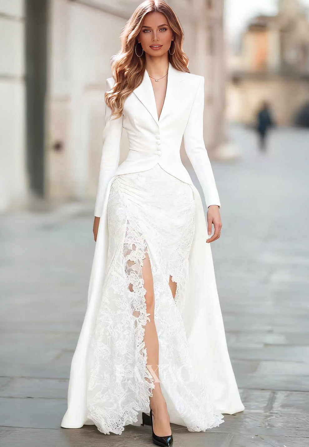Women's Blazer Lace Maxi Skirt Two Piece Set