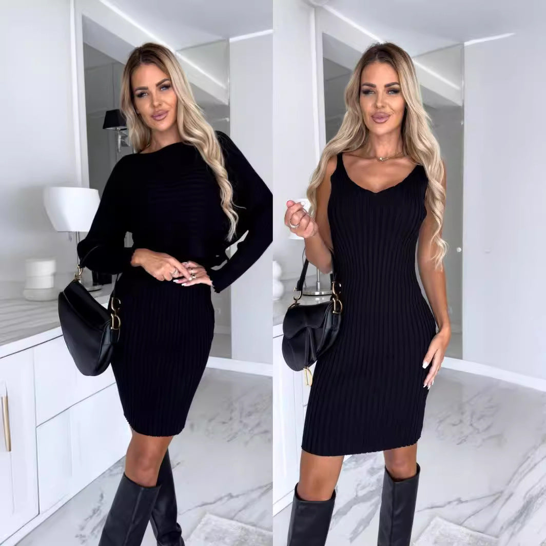Women's Ribbed 2 Piece Set Long Sleeve Top & Midi Dress