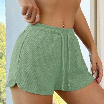 Waffle Knit Drawstring Shorts High Waist Lounge