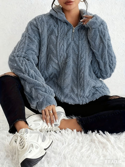 Women's Sherpa Jacquard Quarter Zip Pullover Sweatshirt