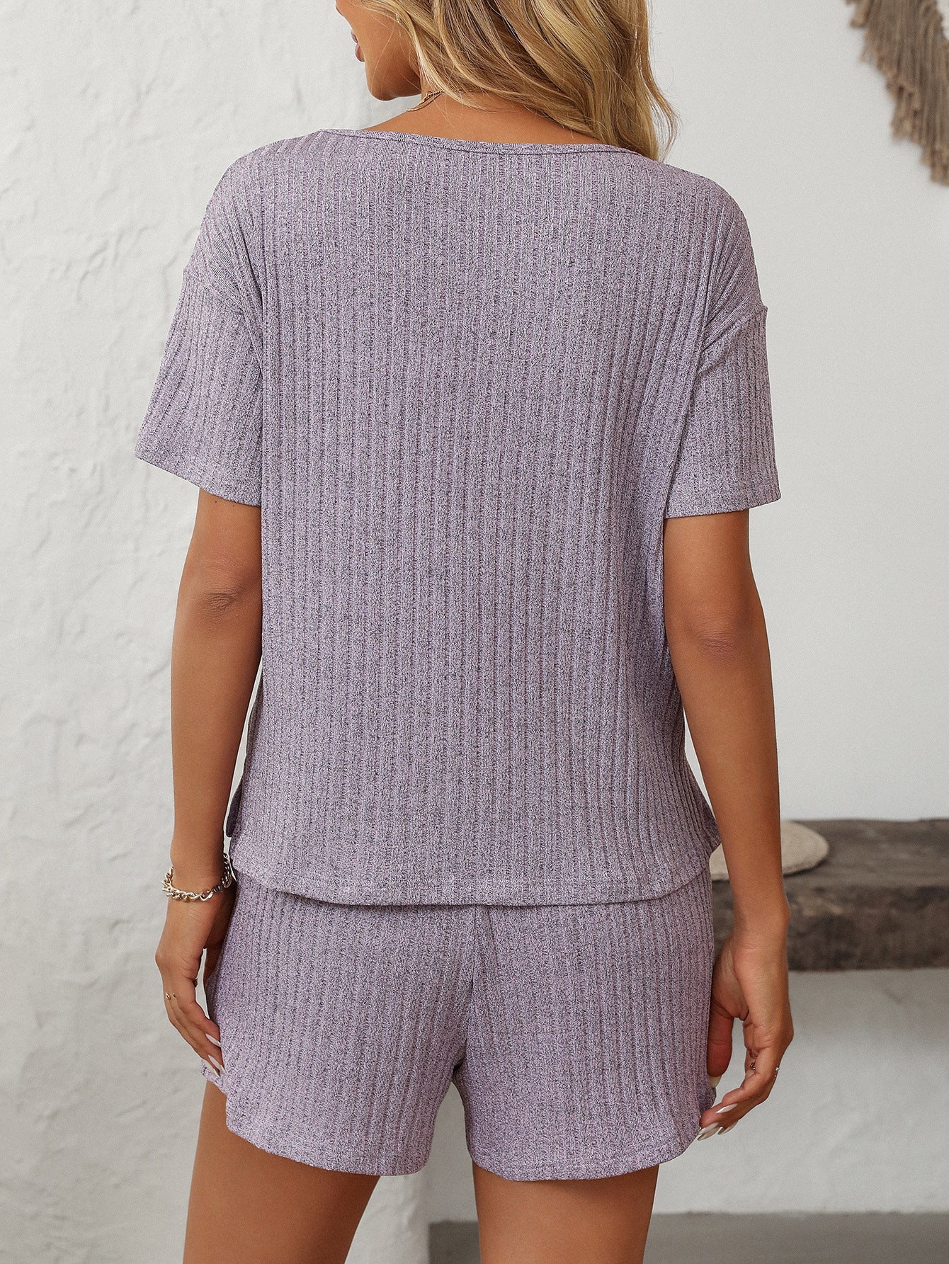 Solid Color Short-Sleeve Pajama Set