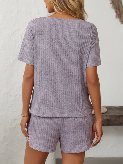 Solid Color Short-Sleeve Pajama Set