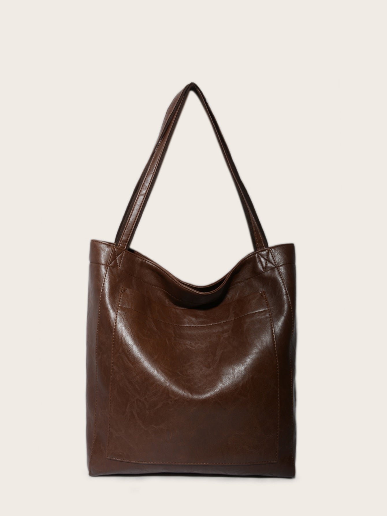 Vintage Soft Leather Tote Bag with Pocket Large Capacity