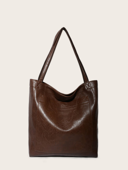 Vintage Soft Leather Tote Bag with Pocket Large Capacity