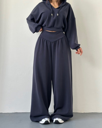 Women's V Neck Hoodie Wide Leg Sweatpants Lounge Set