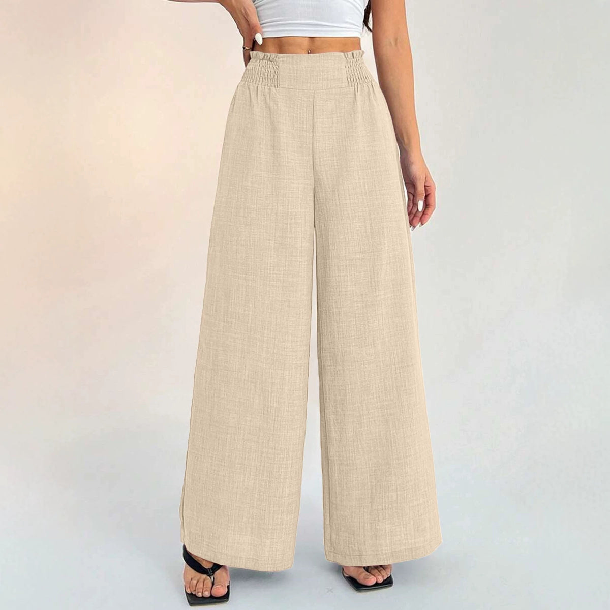 Women's Smocked High Waist Wide Leg Casual Pants