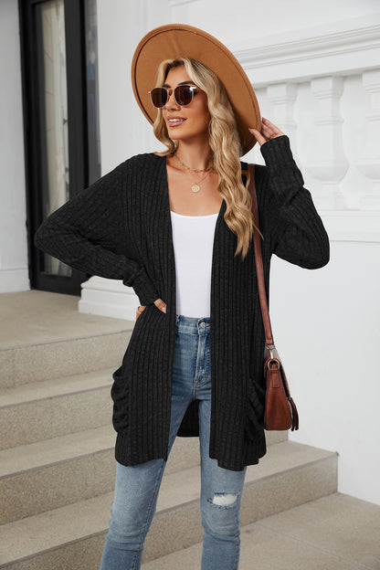 Cozy Ribbed Knit Long Sleeve Open Front Cardigan