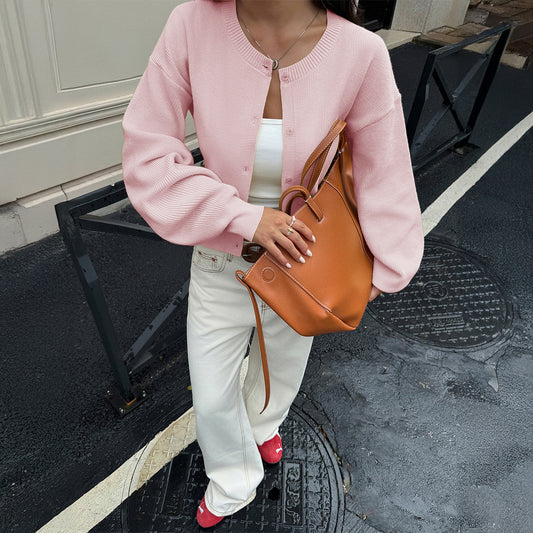 Button Front Long Sleeve Knit Cardigan Sweater Women