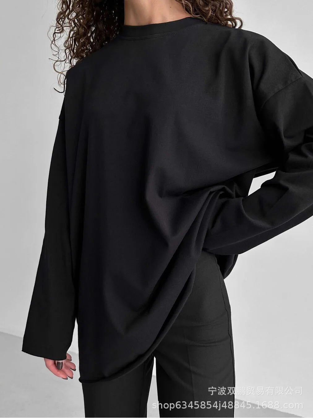 Women's Oversized Distressed Cotton Long Sleeve Tee
