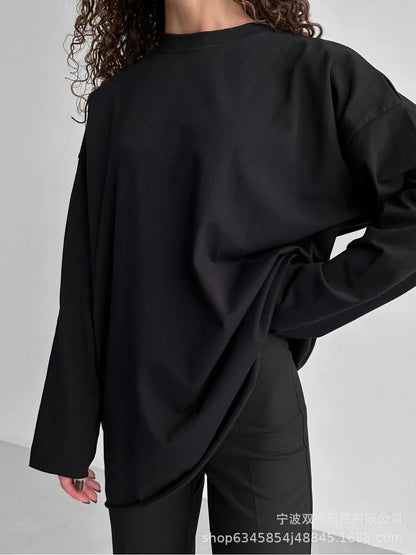 Women's Oversized Distressed Cotton Long Sleeve Tee